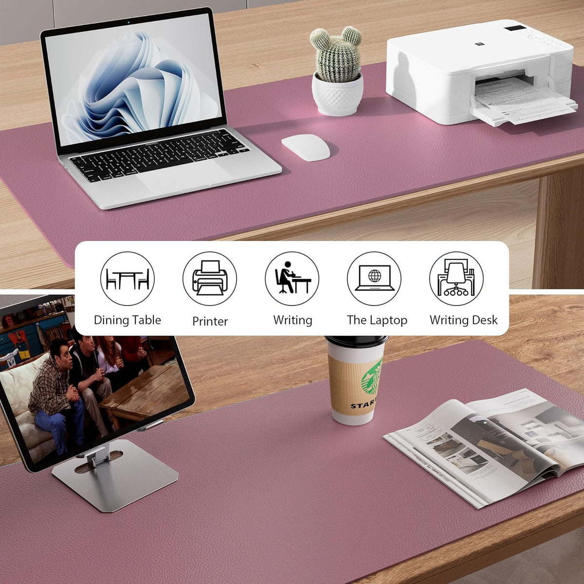 Aothia Faux Leather Desk Mat – Large Mouse Pad, Non-Slip PU Leather Blotter, Waterproof Writing Surface for Office and Home (Dark Pink, 47.2" x 23.6") - Image 8