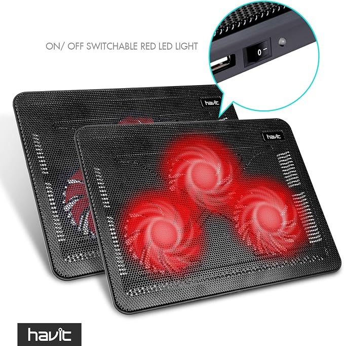 havit HV-F2056 Laptop Cooling Pad for 15.6-17 Inch Laptops, Black | Three quiet USB-powered fans circulate air below the laptop, two height settings improve viewing and typing comfort - Image 2