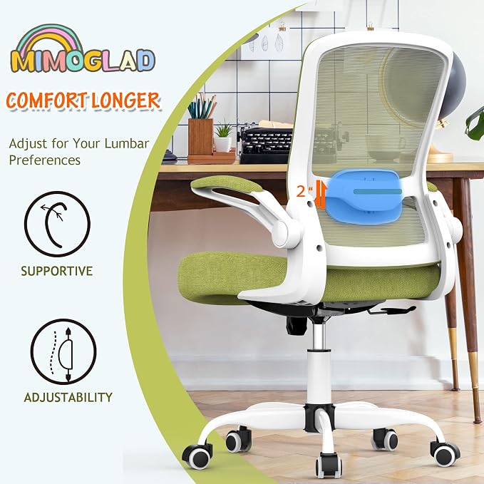 Mimoglad Ergonomic High Back Mesh Office Chair, Adjustable Lumbar Support, Thickened Seat Cushion (Modern, Green Pear) - Image 3