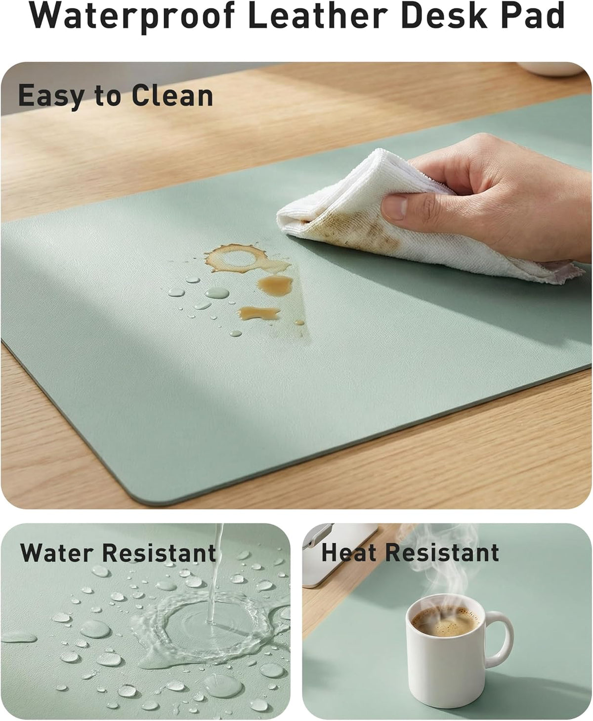 Aothia Faux Leather Desk Mat - Large Mouse Pad, Non-Slip PU Leather Blotter, Waterproof Writing Surface for Office and Home (Light Blue, 63" x 17") - Image 7