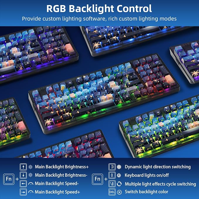 ZORNHER ZH980 Mechanical Keyboard,95% Blue Creamy Keyboard with Number Pad,Van Gogh's Starry Night Dye Sublimation PBT Keycaps,Pre-lubed Silent Switches,Hot-Swappable - Image 4