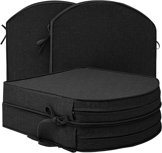 Outdoor Chair Cushions D Shaped, Set of 4, 17 x 16 Inch, Black | Water Resistant, Fade Resistant, Patio Furniture Seat Chair Pads Replacement with Ties, Non-Slip Bottom, Removable Cover by Unknown