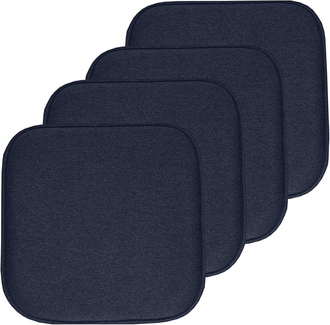 Sweet Home Collection Chair Cushion Memory Foam Pads Honeycomb Pattern Slip Non Skid Rubber Back Rounded Square 16" x 16" Seat Cover, 4 Pack, Charlotte Navy by SweetHomeCollection
