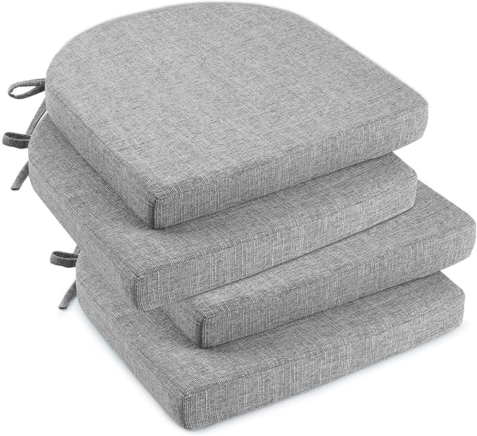downluxe Indoor Chair Cushions for Dining Chairs, Soft and Comfortable Textured Foam Kitchen Chair Pads with Ties and Non-Slip Backing, 16" x 16" x 2", Light Grey, 4 Pack by Downluxe