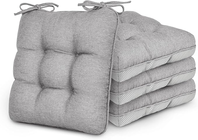 Love's cabin Memory Foam Chair Cushions Set of 4, 15.5 Inch, Light Grey | 15.5"x15.5"x3.5", Indoor & Outdoor Chair Seat Pads with Non-slip Bottom and Ties, for Dining, Kitchen, Office and Patio Chair by Lovescabin