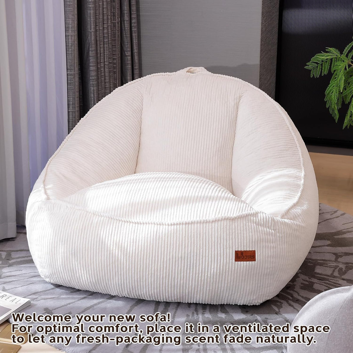 Giant Bean Bag Chair for Adults, Teens and Kids, Cozy Fluffy Corduroy Beanbag Chair with Filler, Large Floor Lounge Sofa for Living Room, Bedroom, Dorm, Gaming and Reading(L-Eggshell) - Image 5