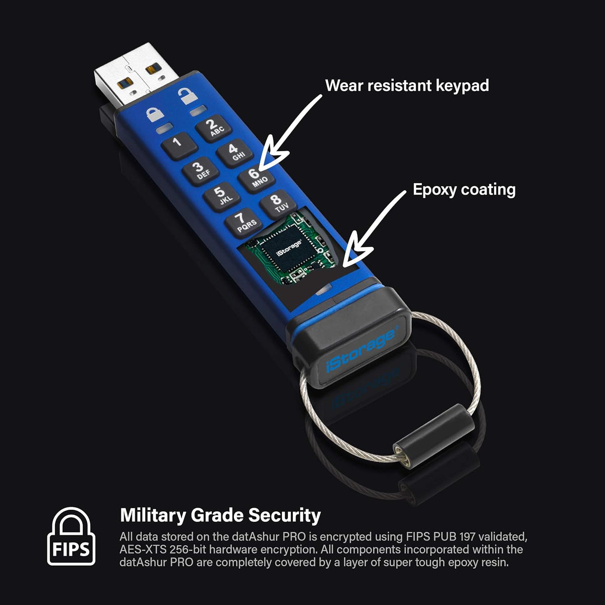 iStorage datAshur PRO 16 GB | Encrypted USB Memory Stick | FIPS 140-2 Level 3 Certified | Password protected | Dust/Water Resistant, Blue - Image 4