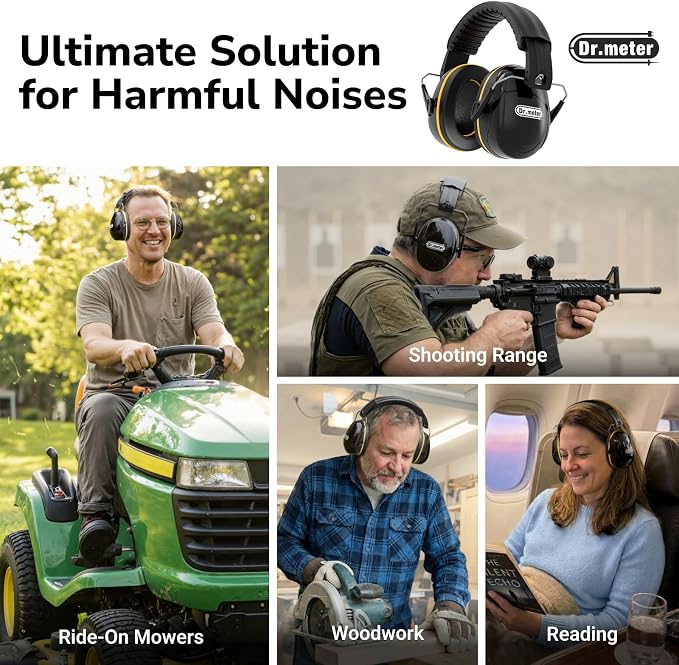 Dr.meter Hearing Protection Ear Muffs, 31dB Noise Reduction Safety Earmuffs with Adjustable Headband for Adults Kids Autism Sensory, Ear Muff for Yard Work, Mowing or Hunting Black 2PACK - Image 4