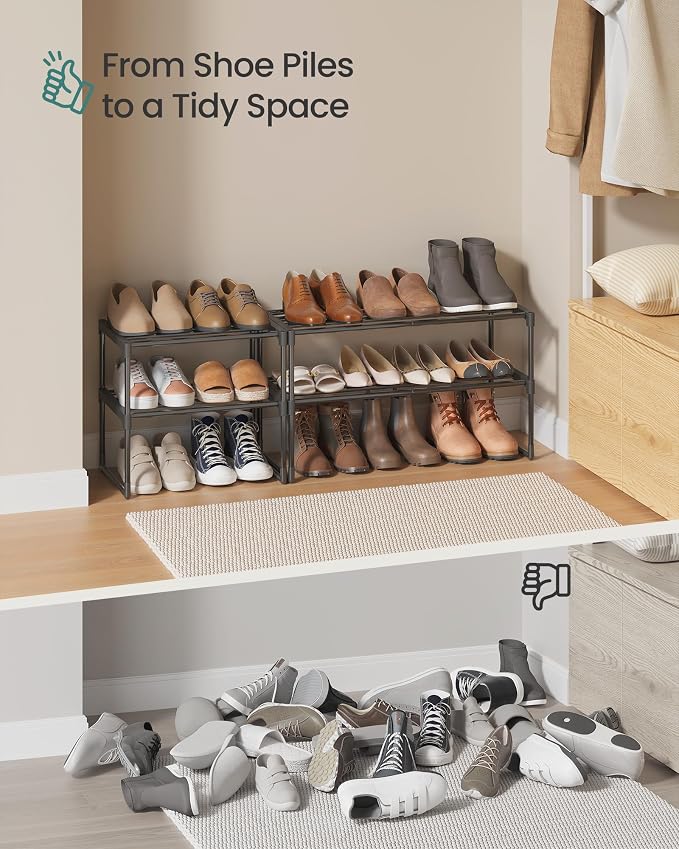 SONGMICS Shoe Rack, 2-Tier Shoe Organizer, Metal Storage Shelf | for Entryway, Upright or Upside Down, for 3-6 Pairs, Stackable, 11.8 x 16.7 x 14.8 Inches, Black ULSA002B01 - Image 9