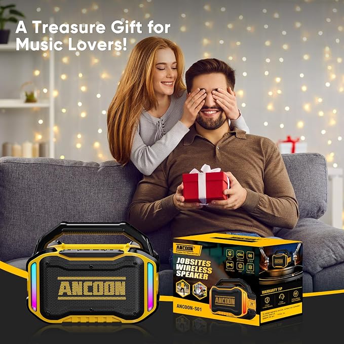 ANCOON Speakers Bluetooth Wireless: 80W(Peak) Loud Speaker with Bass, 20H Playtime, IPX6 Waterproof, Large Jobsite Speakers for Work, Outdoor, Workshop, Garage, Portable Speaker with TWS (Yellow) - Image 8
