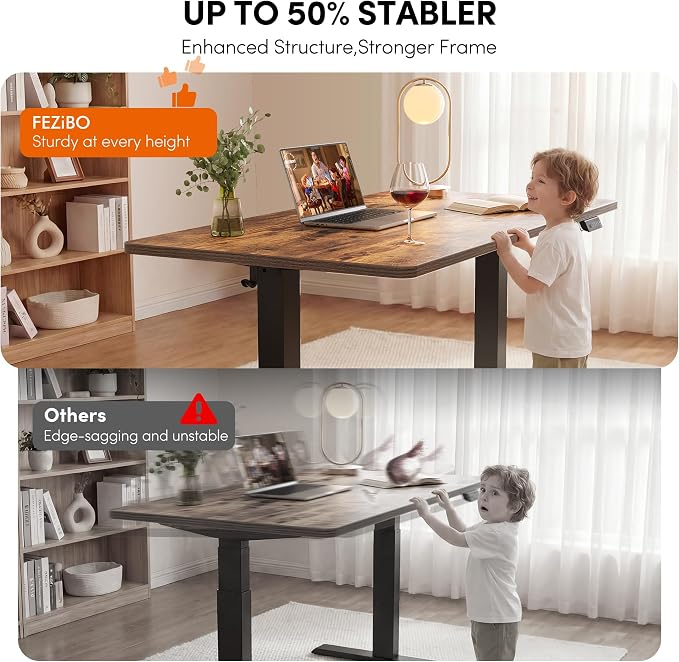 FEZIBO One-Piece Standing Desk, 48"x24" Seamless Tabletop Electric Height Adjustable for Home Office, Study Rooms & Multi-Device Workstations, Rustic Brown - Image 7