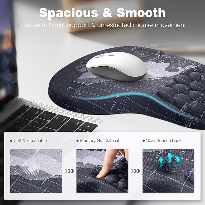 Ospelelf Ergonomic Mouse Pad and Keyboard Stand Wrist Rest Set, Memory Foam Comfort, Pain Relief for Typing, Office Desk Accessories, Map - Image 4