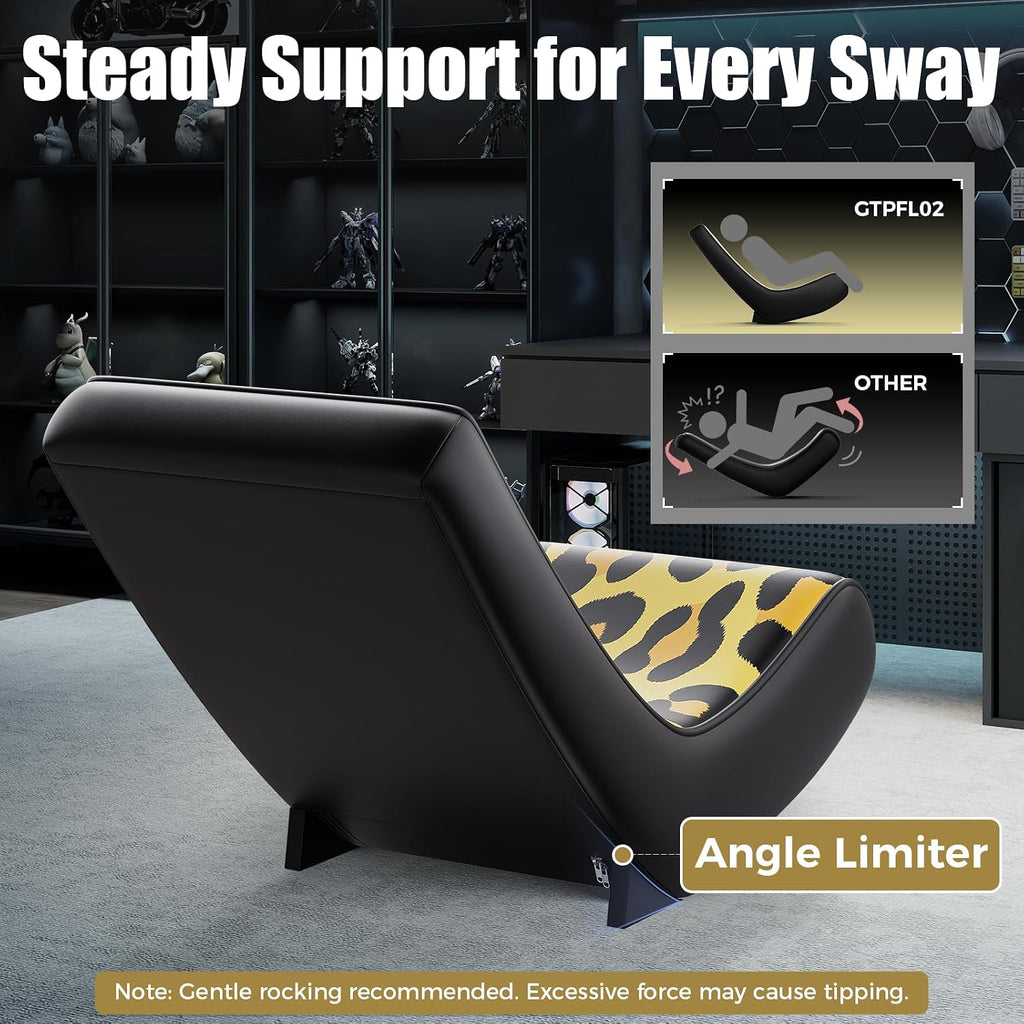 GTPLAYER Gaming Floor Rocking Chair – Rocker Floor Game Chair with Angle Limiter, Compact & Lightweight Game Seat, Yellow Leopard Patterned - Image 6
