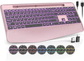 Wireless Keyboard, 7 Colored Backlits, Wrist Rest, Phone Holder-Rose gold | Rechargeable Ergonomic Computer Keyboard with Silent Keys, Full Size Lighted Keyboard for Windows, Mac, PC, Laptop by Trueque