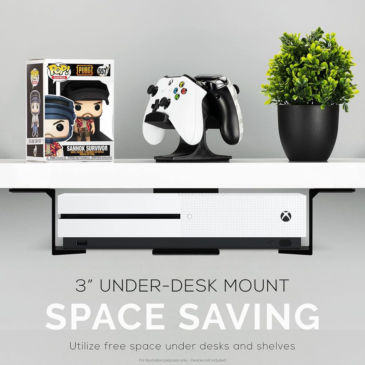 BRAINWAVZ 3” Under Desk Laptop & Device Holder Mount, Adhesive & Screw in, Devices Upto 3" - Small Computers Laptops MacBook Surface Keyboard Routers Modems Cable Box Network Switch & More (Black) - Image 6