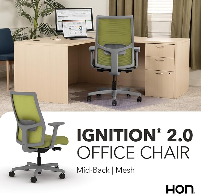 HON Ignition 2.0 Mid Back Task Chair, Spectrum Mesh, Advanced Synchro-Tilt Control, Office Chair with Lumbar Support, Height and Width Adjustable Arms, Titanium Frame, Pear | Ergonomic office desk chair with lumbar support, adjustable arms, office deco... - Image 7