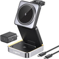 Augnner 25W 3-in-1 Charging Station for Apple Device, Black Foldable Magnetic Wireless Charger, Fast Travel Charging Stand for iPhone17/16/15/14/13/12 Series, AiWatch/AirPods by Augnner