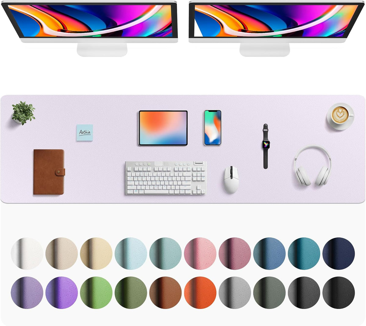Aothia Faux Leather Desk Mat - Large Mouse Pad, Non-Slip PU Leather Blotter, Waterproof Writing Surface for Office and Home (Soft Lavender, 63" x 17") by Aothia