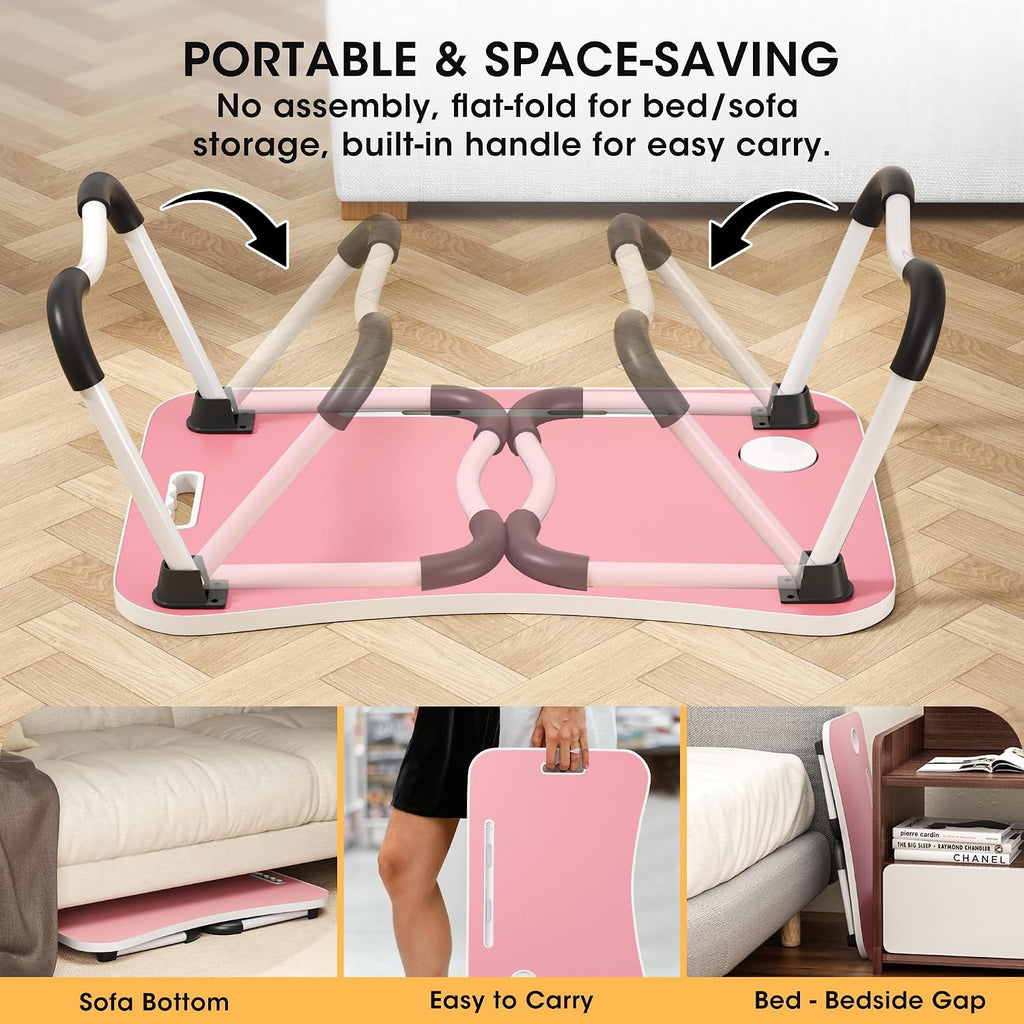 Folding Lap Desk, 23.6 Inch Wood Laptop Bed Desk with Cup Holder, Portable Bed Table for Working Writing Reading & Eating for Bed, Sofa, Couch, Floor - Pink - Image 6