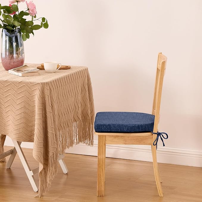 IPYNBAP Chair Cushions for Dining Chairs, Kitchen Chair Cushions, 16'' x 16'' x 2'', Non Slip Indoor Seat Cushions, Chair Pads for Dining Chairs with Ties & Removable Cover, Set of 6, Navy - Image 7