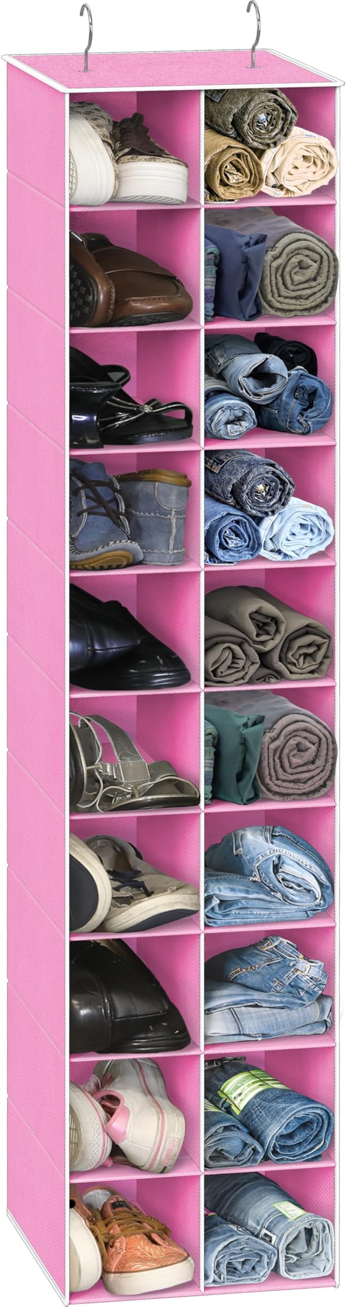 Simple Houseware 20 Section Shelves Hanging Shoes Organizer, Pink | Dual Metal Hooks, 10 Tier, Holds Up to 20 lbs, for Narrow Space by SimpleHouseware