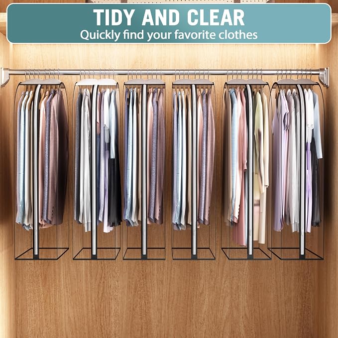 Liuoud Clear Garment Bags for Hanging Clothes 10” Gusseted, 6 Pack, 32” | Suit Bags for Closet Storage with Large Metal Zipper, Breathable odorless Hanging Plastic Clothes Cover for Coat Dress Fur - Image 6