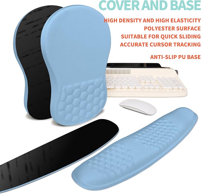 2-in-1 Ergonomic Set, Wave Rise Keyboard Wrist Rest and Massage Bulge Slope Mouse Pad Wrist Support, Cushion Memory Foam Integrated to Relieve Wrist Pain, Lake Blue - Image 6