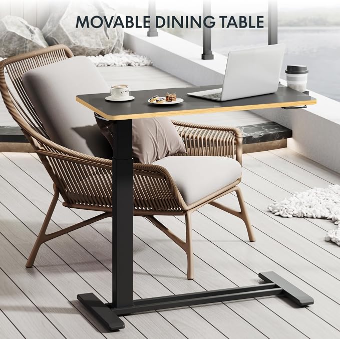 FLEXISPOT H7 32" Pneumatic Height-Adjustable Overbed Table with Wheels | C-shaped bedside table TV Tray,Medical End Side Table,Laptop desk for Hospital Home office use,31.5"W x 17.7"D,Black Maple - Image 9
