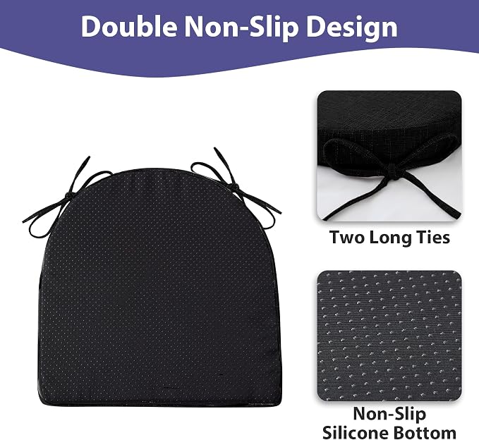 IPYNBAP Chair Cushions for Dining Chairs, Kitchen Chair Cushions, 16'' x 16'' x 2'', Non Slip Indoor Seat Cushions, Chair Pads for Dining Chairs with Ties & Removable Cover, Set of 4, Black - Image 4