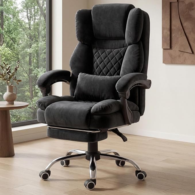 GTPLAYER Big and Tall Office Chair with Pocket Spring Cushion & Ergonomic Lumbar Support for Lower Back Pain Relief, High Back Computer Gaming Chair with Foot Rest, Soft Velvet Fabric, Black - Image 3