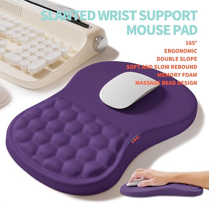 2-in-1 Ergonomic Set, Wave Rise Keyboard Wrist Rest and Massage Bulge Slope Mouse Pad Wrist Support, Cushion Memory Foam Integrated to Relieve Wrist Pain, Dark Purple - Image 3