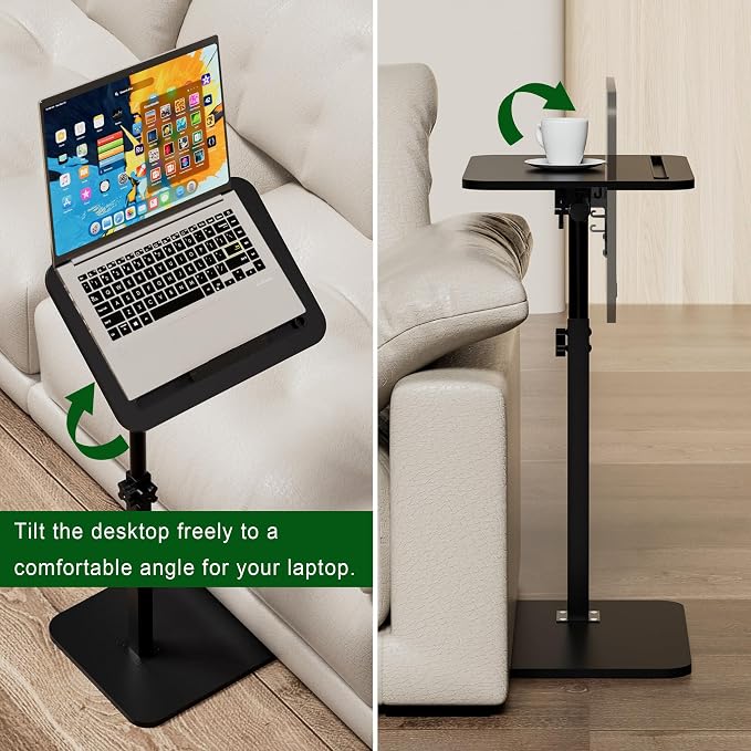 360° Swivel Sofa Side Table for Couch, Set of 2 | Adjustable Height, Laptop Table for Work, TV Trays Table for Snacks Reading, Fits Bed Chair, Phone & Tablet Slot - Image 7