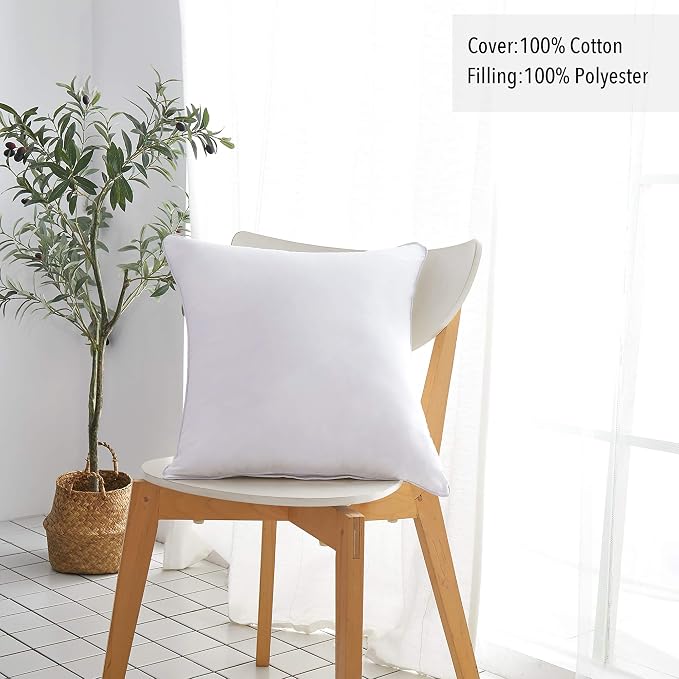 Oubonun 18"x18" Pillow Inserts (Set of 4) - 100% Cotton Cover, Square Throw Pillow Inserts for Couch, Sofa, Bed - Decorative 18 Inch White Pillow Inserts - Image 2