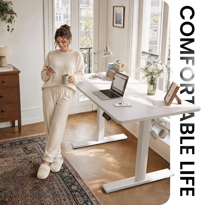 CubiCubi 32 x 20 Electric One-Piece Standing Desk, White | Whole-Piece Desktop, Seamless Design, Height Adjustable Computer Desk, Sit Stand up Home Office Workstations - Image 3