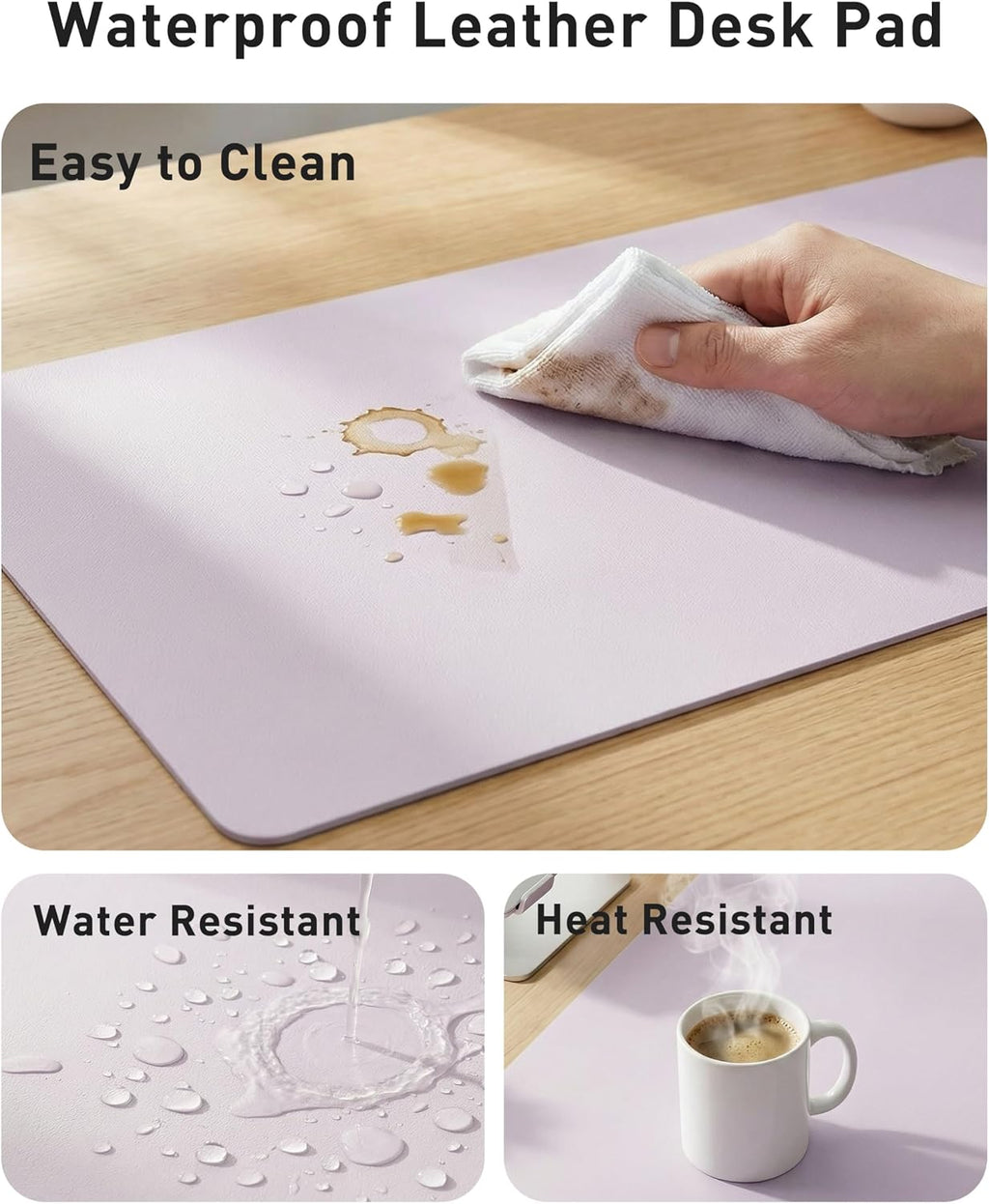Aothia Faux Leather Desk Mat - Large Mouse Pad, Non-Slip PU Leather Blotter, Waterproof Writing Surface for Office and Home (Soft Lavender, 42" x 17") - Image 7
