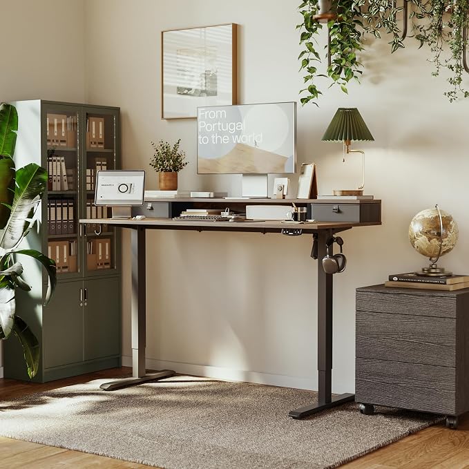 Agilestic 55 * 24 Inch Electric Standing Desk with Drawers, Rustic Brown | Electric Height Adjustable, 2 Storage Drawer, Monitor Stand, Sturdy Steel Frame, Memory Presets, Hooks, 154 lbs, Splice Board - Image 7