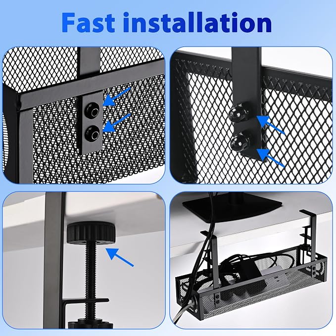 Under Desk Cable Management Tray Small – Clamp-Mounted Wire Organizer & Cord Management Under Desk Rack, No-Drill Metal Cable Organizer for Home Office (Black) - Image 7