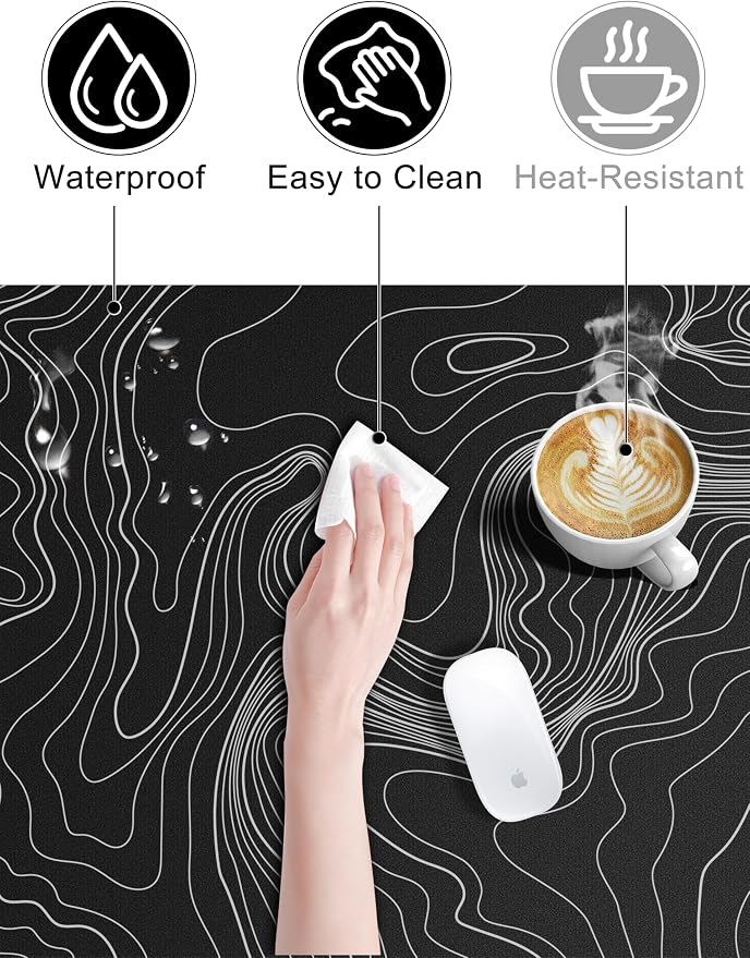 TopMade Mouse Pad with 15W Fast Wireless Charging, 31.5"x15.75" XXL Large Gaming Waterproof Desk Pad, Computer Desk Mat, Black Topographic Map #2 (Includes 20W PD Power Adapter & 6.56ft Woven Cable) - Image 6