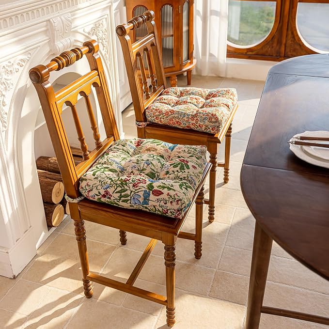 vctops Farmhouse Floral Print Chair Cushions with Ties U-Shaped Soft Comfortable Chair Pads Non Slip Seat Cushions for Indoor Dining Room and Kitchen Chairs (Flower H,16"x16") - Image 3
