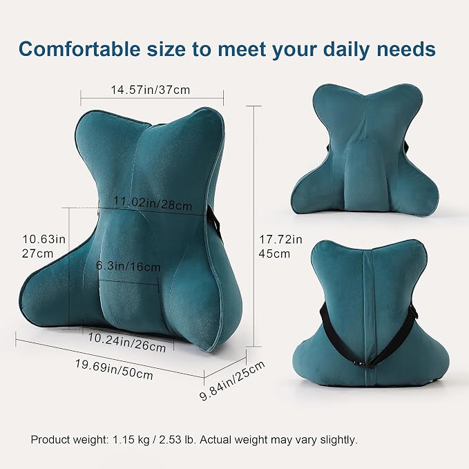 Lumbar Support Pillow (Pat. Pend) for Car Seat, Office Chair, Couch & Recliner, Ergonomic Back Support for Chair, Lower Back Pain Relief, with Adjustable Strap to Stay in Place, Slate Blue - Image 2