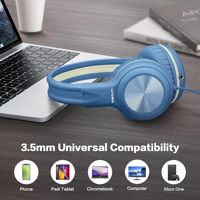 SIMOLIO Manyshare Series- Over-Ear Kids Headphones with Microphone & Share Port, Volume Limited Plug in Headphones Wired, Foldable Corded Stereo 3.5mm Headset for Laptop PC Tablets Travel Boys (Blue) - Image 6