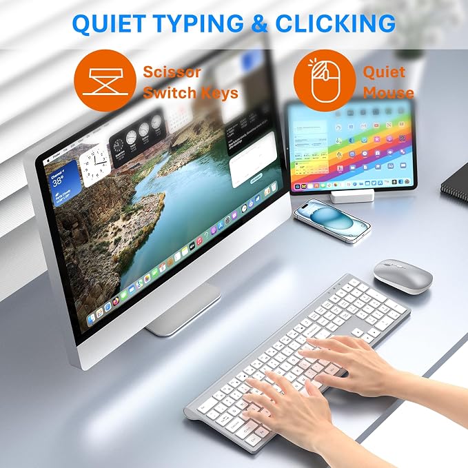 Wireless Keyboard and Mouse Combo, Ultra Slim Full Size Silent Keyboard | Quiet scissor switch keys, ultra slim design, 3 DPI adjustable mouse, 2.4GHz USB, for Computer,Windows, Mac, Laptop, PC - Image 4