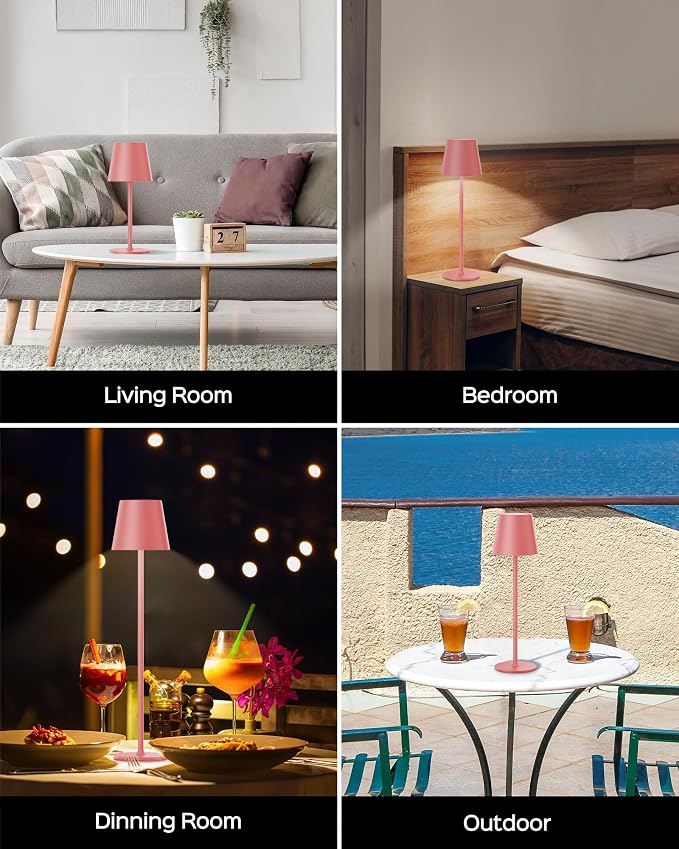 JACKYLED Cordless Table Lamps Rechargeable, 3 Adjustable Height, 5000Capactiy Opwer Operated, 3 Colors Smooth Dimming, Portable LED Waterproof Table Lamp for Dining, Bedroom, Outdoor ((2 Pack Pink) - Image 5