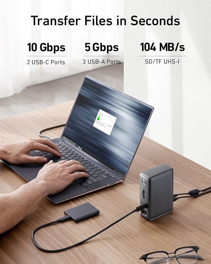 Anker Laptop Docking Station, 13-in-1 USB C Docking Station, Triple Display | 2 HDMI and 1 DP, 10Gbps USB-C and 5Gbps USB-A Data Ports, Ethernet, Audio, SD/TF, 85W Charging for Dell, HP, Lenovo and More - Image 6