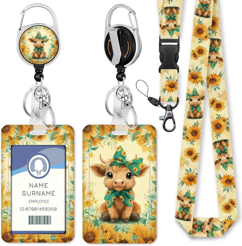 Highland Cow Lanyards for ID Badges, Badge Holder Retractable Clip by Gctriki