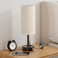 Brown Touch Bedside Lamp for Bedroom, Stepless Dimmable, USB A+C, AC Outlet | Base Touch Button Only, Memory Brightness, Ultra-dim Night Light, Included Bulb for Optimal Dimming, Beige Fabric Shade, Desk by Aooshine