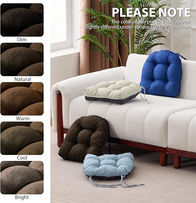 IASEAHK Chair Cushions for Dining Chairs, Seat Cushions for Kitchen Chairs, Indoor Seat Cushions with Ties, Tufted Foam Chair Pads, Non Slip Chair Cushions Set of 4, 15.5" x 15.5" x 4", Brown - Image 7