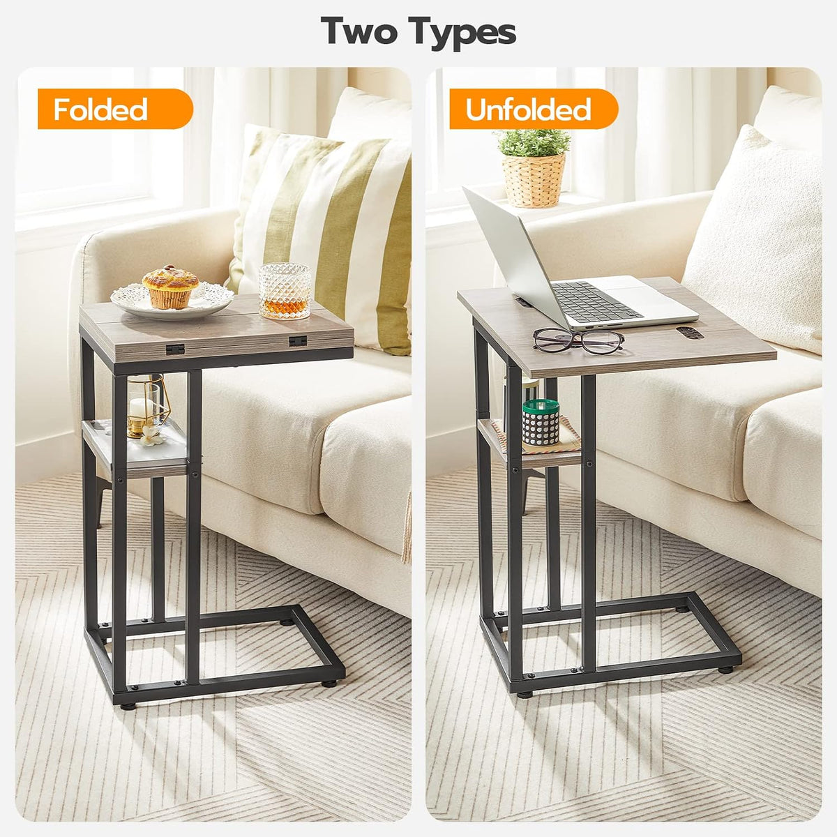 HOOBRO Foldable C Shaped End Table, C Shaped Side Table with Storage Shelf - Image 7