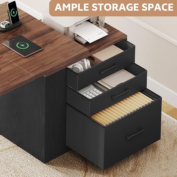 75.5'' Electric Standing Desk with Drawers Corner Desk Black | Farmhouse Adjustable Sit Stand Office Desk with 4 AC Outlets & Type C Port, Executive Computer Desk - Image 5