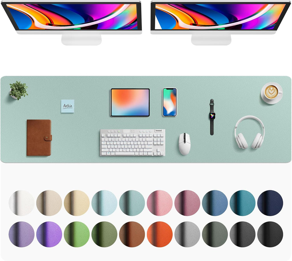 Aothia Faux Leather Desk Mat - Large Mouse Pad, Non-Slip PU Leather Blotter, Waterproof Writing Surface for Office and Home (Light Blue, 63" x 17") by Aothia
